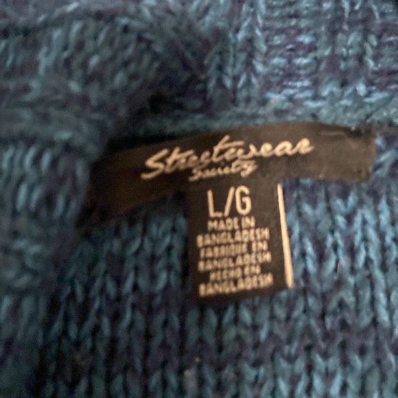 Blue cardigan. Is missing a button thing. - Picture 2 of 4